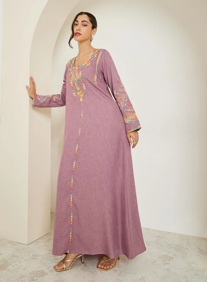 Amirah Women Pink Embroidered A-Line Jalabiya
